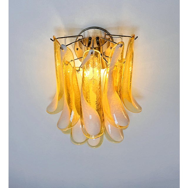 Vintage Italian Murano Wall Lights with Caramel Lattimo Glass Petals in the Manner of Mazzega, 1990, Set of 2 For Sale - Image 11 of 18