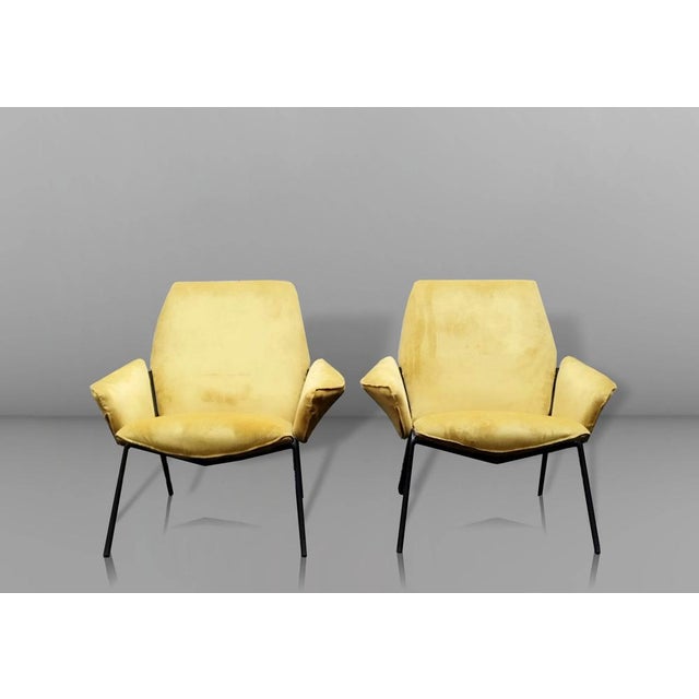 A rare pair of Mod. Suzy armchairs designed by Giampiero Vitelli for the Italian firm Rossi Albizzate. The armchairs have...
