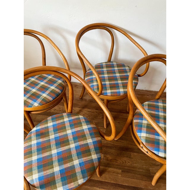 Set of 4 Thonet B9 Bentwood Armchairs, Reupholstered in Vintage Hoffman California Plaid Fabric For Sale - Image 9 of 12