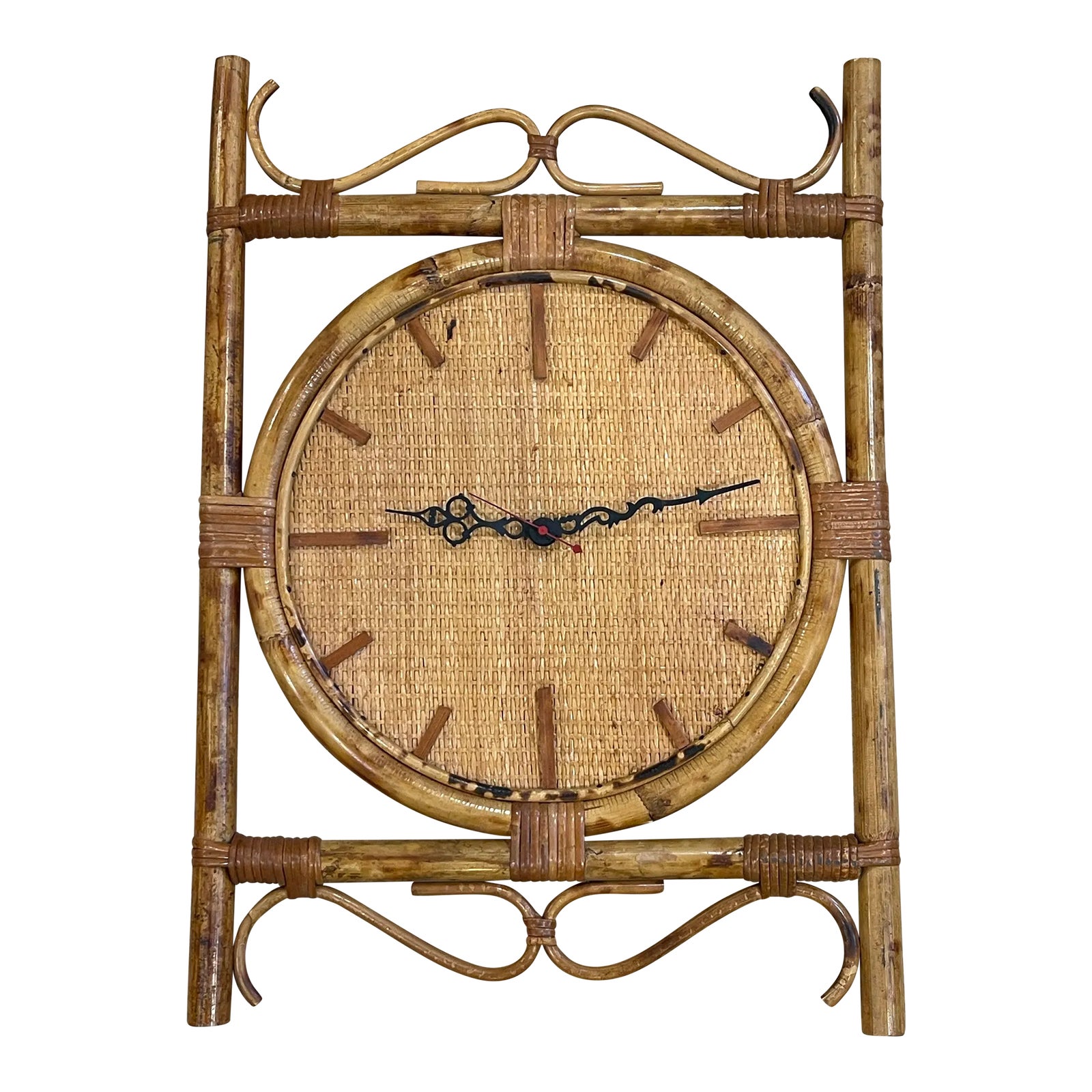 Vintage Tortoise Rattan Bamboo Wall Clock | Chairish