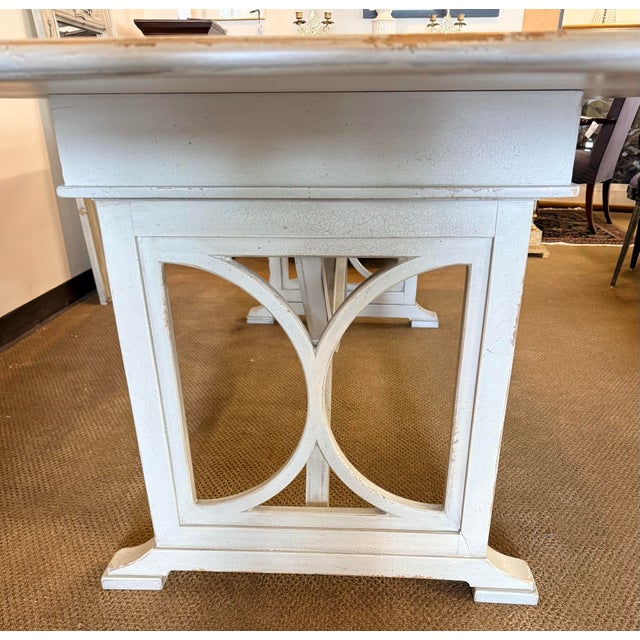 Early 21st Century Habersham Antiqued White Trestle Dining Table With Scrollwork Base For Sale - Image 5 of 7