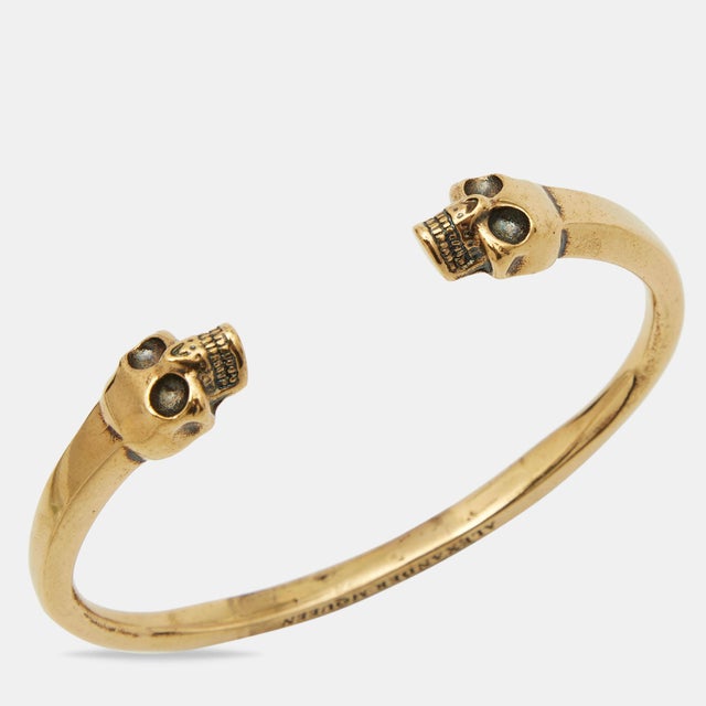 ブレスレット alexander mcqueen SKULL CUFF BRASS + ENAMEL Alexander McQueen Skull Logo Icon White Black Enamel Silver