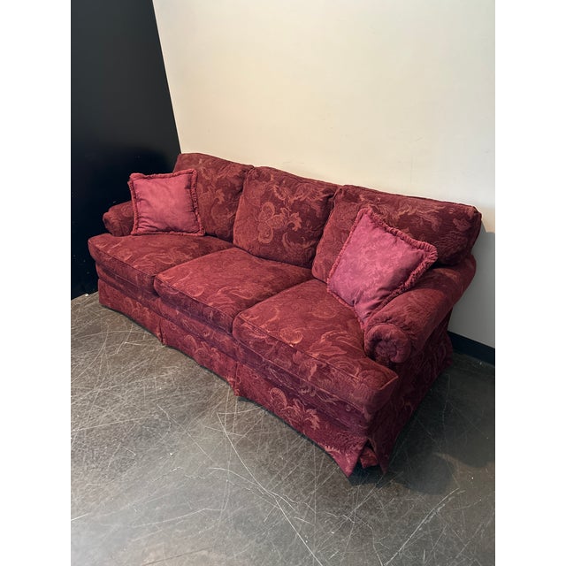 Drexel Heritage 1990s Drexel Heritage Burgundy Damask Sofa For Sale - Image 4 of 4