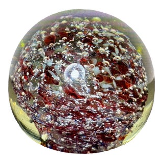 Murano Red Vintage Bubble Spherical Paperweight Sculpture For Sale