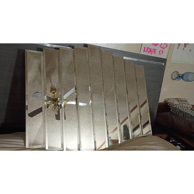 Transparent Vintage 1980s Postmodern Art Deco Revival 9- Panel Beveled Step Mirror For Sale - Image 8 of 17