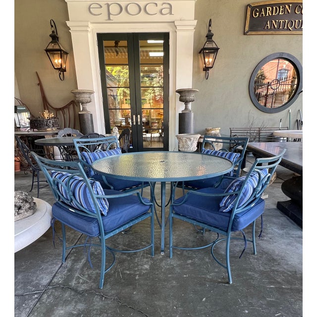 Cerulean Vintage Brown Jordan Aluminum Round Table With Four Arm Chairs For Sale - Image 8 of 8