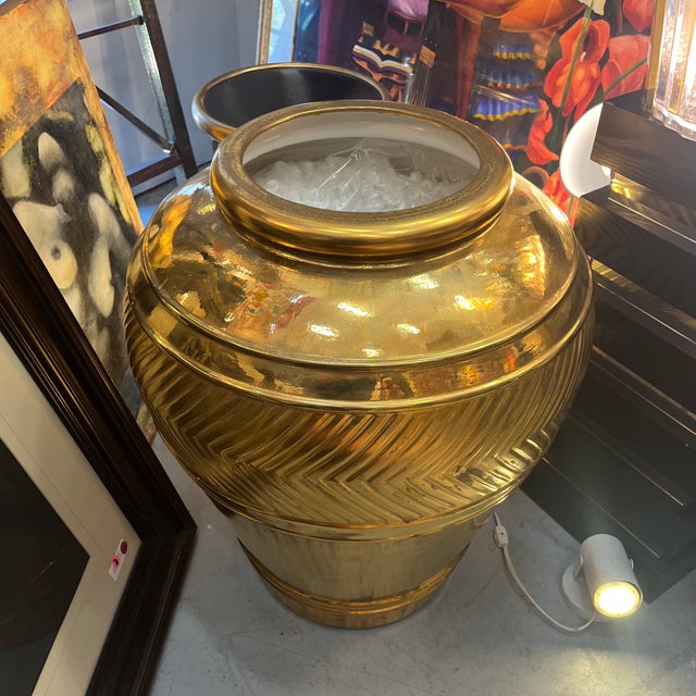 Traditional 49" Gold Finished Vase Urn With Matching Base For Sale - Image 3 of 11