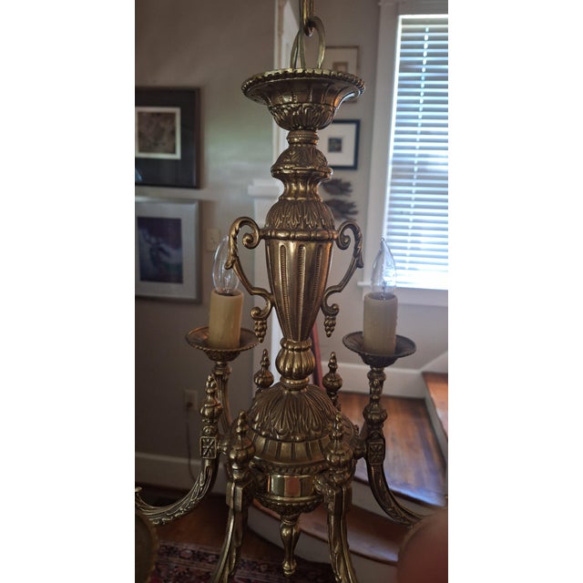 Traditional 1990s French Empire Style 6 Arm Solid Brass Chandelier For Sale - Image 3 of 10