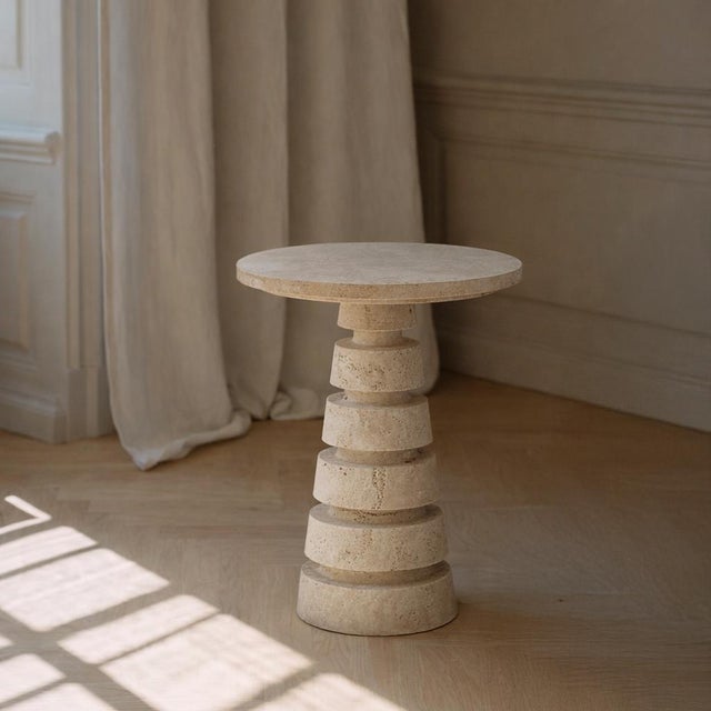 Travertine Layered Cone Side Table by Kiwano Concept For Sale - Image 6 of 7
