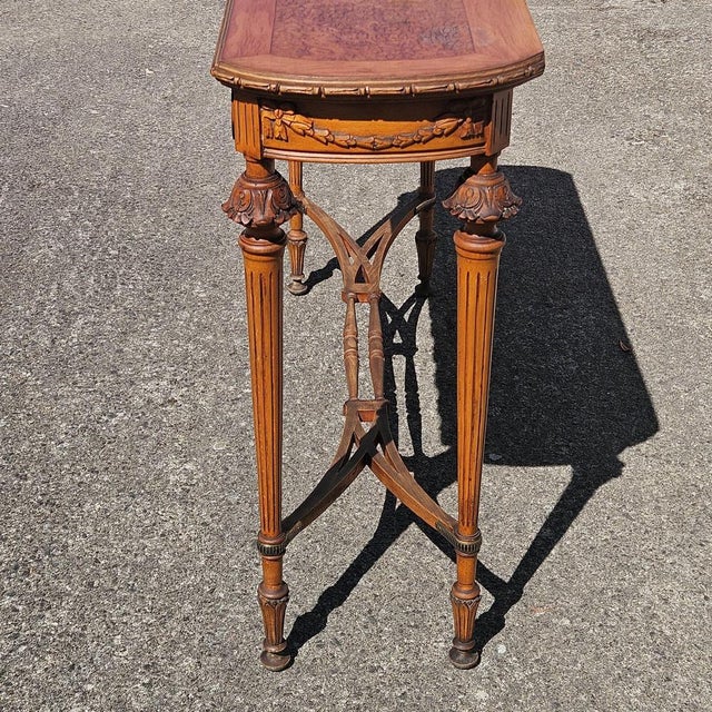 19th Century Louis XVI Handcarved Walnut Console Table with Burlwood Inlay For Sale - Image 10 of 18