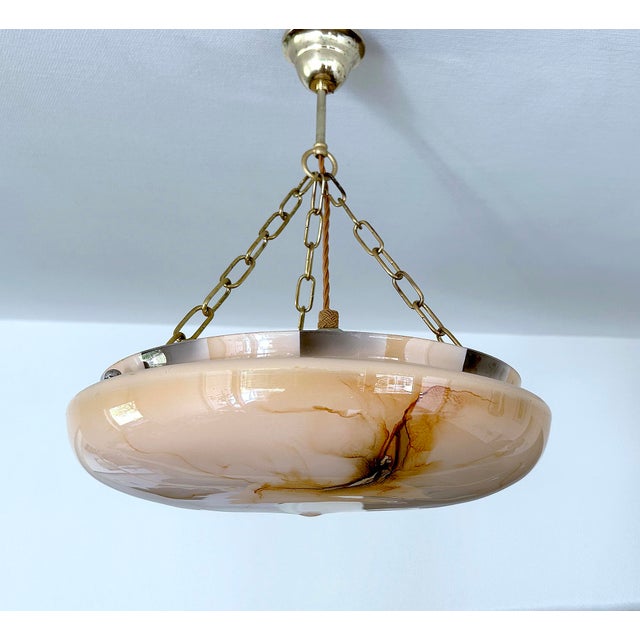 Metal Art Deco Pendant Light in Pink Amber Glass, 1930s For Sale - Image 7 of 18