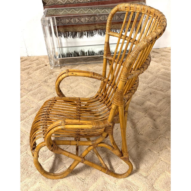 Pair of Italian Mid-Century Rattan High-Back Lounge Chairs, Style Franco Albini For Sale In Atlanta - Image 6 of 11