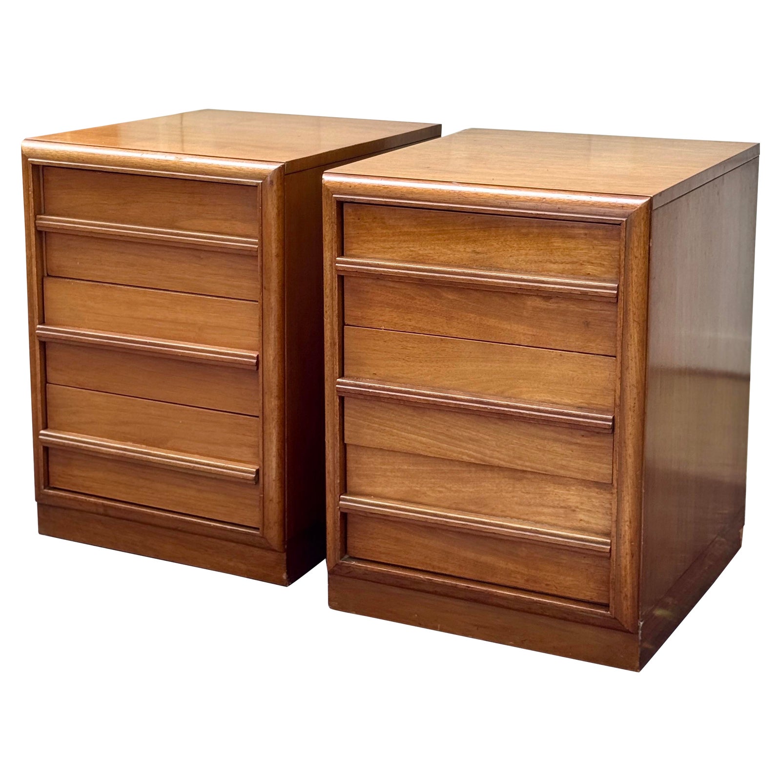 Pair of Tall Walnut 3 Drawer Nightstands on Wheels by Rway Chairish