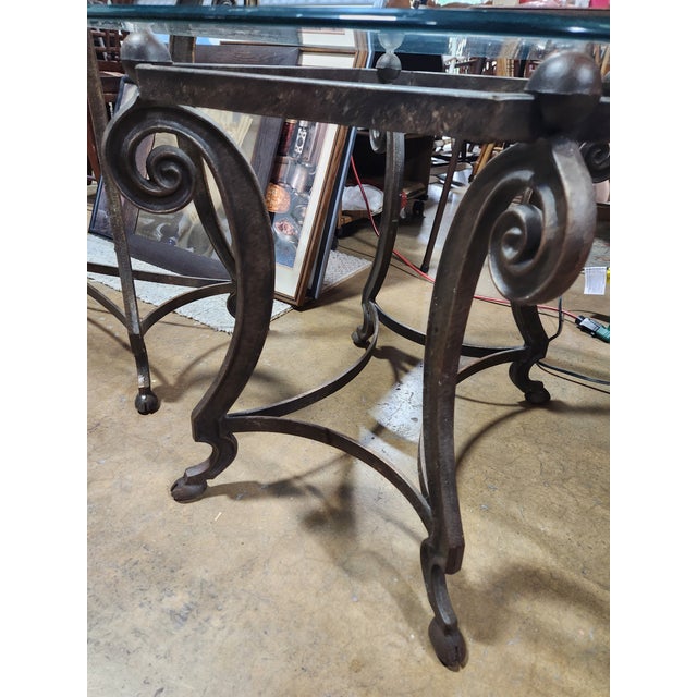 1980s 1980s Contemporary Scalloped Glass & Wrought Iron Set of Tables For Sale - Image 5 of 12