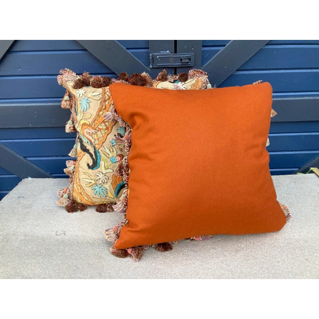 English Crewel Pillows a Pair For Sale - Image 3 of 6