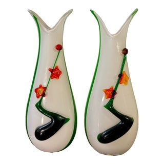 1950s Pair of Italian Hand Blown Art Glass Bud Vases, After Murano For Sale