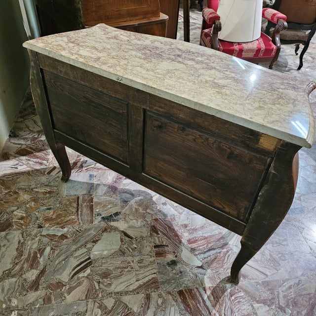 French Inlaid Chest of Drawers with Marble, 1940s For Sale - Image 3 of 9