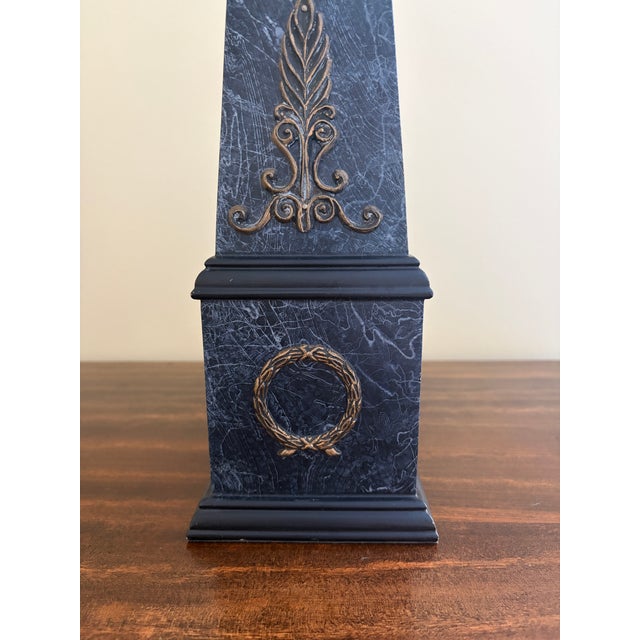 Neoclassical Faux Marble Obelisk With Brass Mounts For Sale In South Bend - Image 6 of 11
