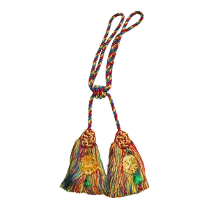 Scalamandre Duchess Silk Double Tassel Curtain Tieback, Carved Jade, Red, Blue