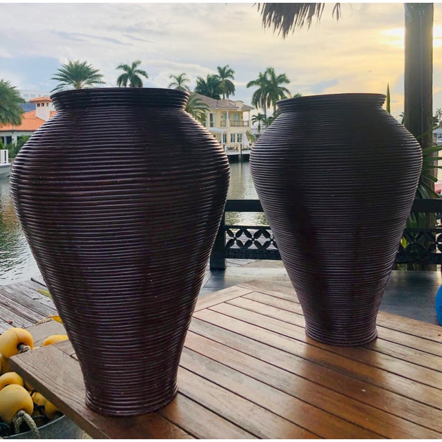 Late 20th Century Pencil Reed Floor Vases - a Pair For Sale - Image 9 of 9