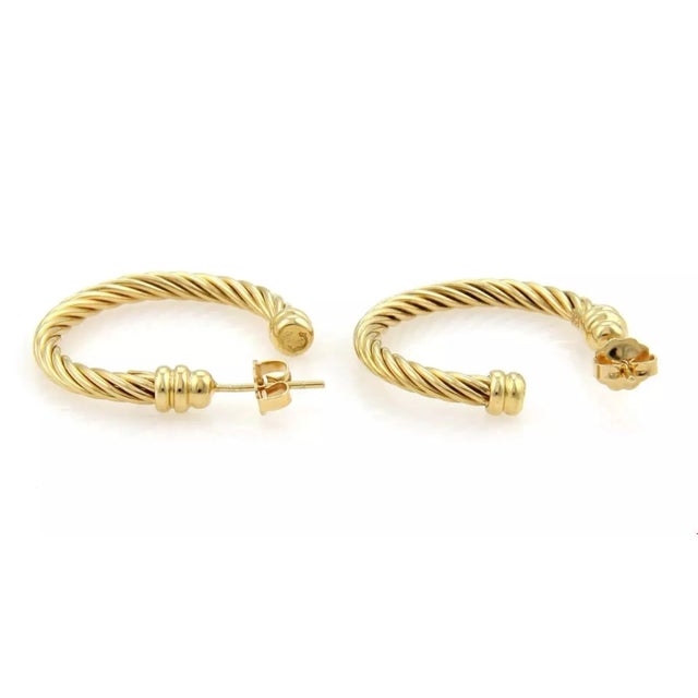 Contemporary Charriol Twisted Wire Design 18k Yellow Gold Hoop Earrings, 2 Pieces For Sale - Image 3 of 6