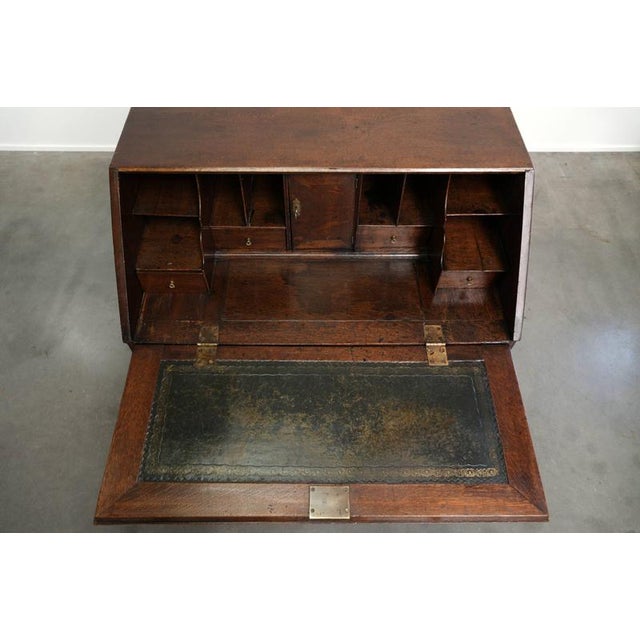 Brown Antique English Oak Secretaire with Leather Top, 1700s For Sale - Image 8 of 16