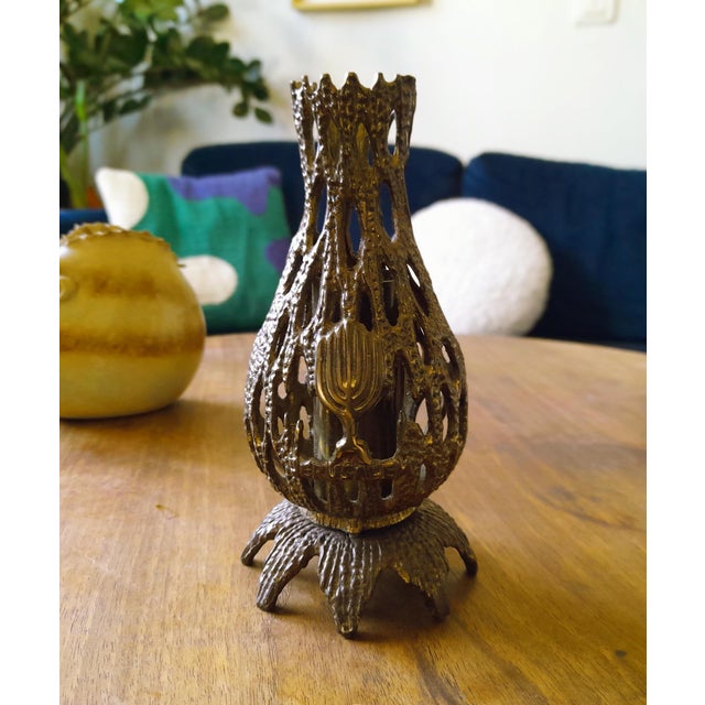 Brutalist Menorah Candleholder in Bronze by Wainberg, 1970s For Sale - Image 14 of 14