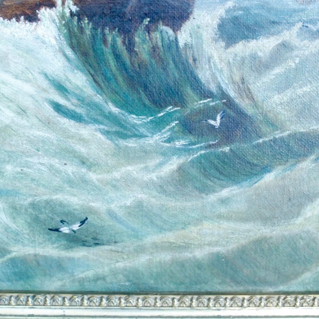 Sky Blue “Tossed at Sea,” 19th Century Oil on Canvas in a Period Gilt Frame For Sale - Image 8 of 12