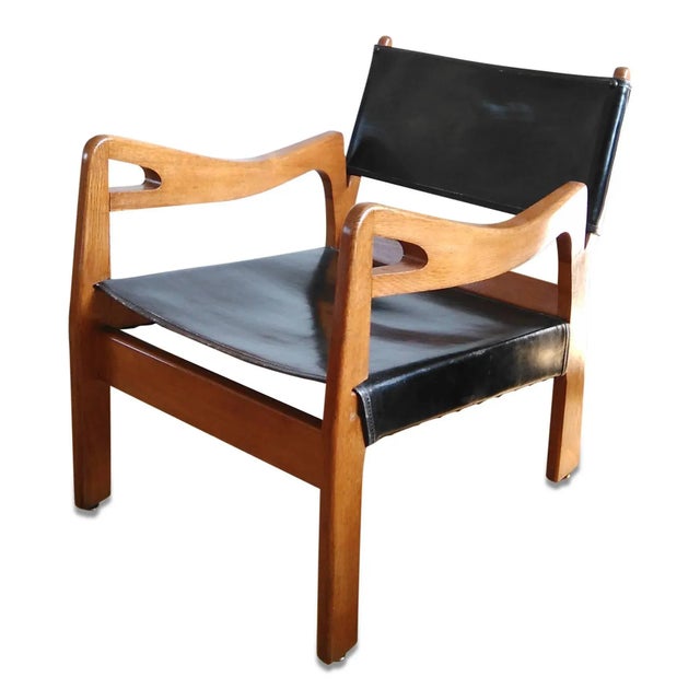 1960s 1960s French Solid Oak Armchair by Guillerme & Chambron For Sale - Image 5 of 9