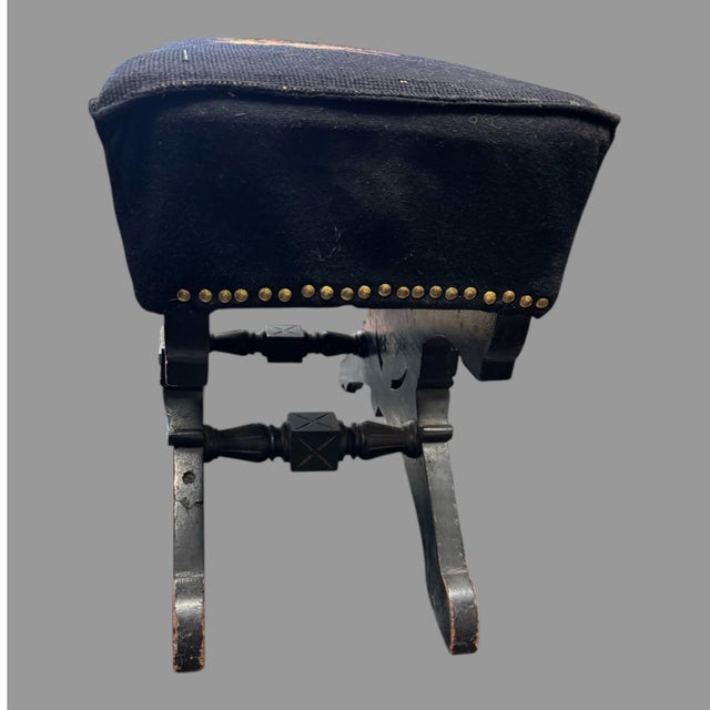 Early 20th Century Antique Victorian Ebonized Aesthetic Footstool With Floral Needlepoint Seat For Sale - Image 6 of 10
