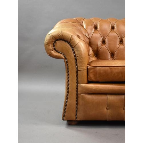 Tan Leather Two-Seater Chesterfield Sofa, 1980 For Sale - Image 6 of 9