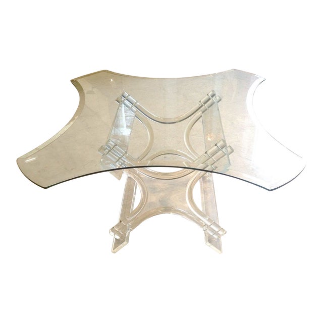 Vintage Mid-Century Modern Sculptural Lucite & Shaped Beveled Glass Dining/Coffee Table/Desk For Sale