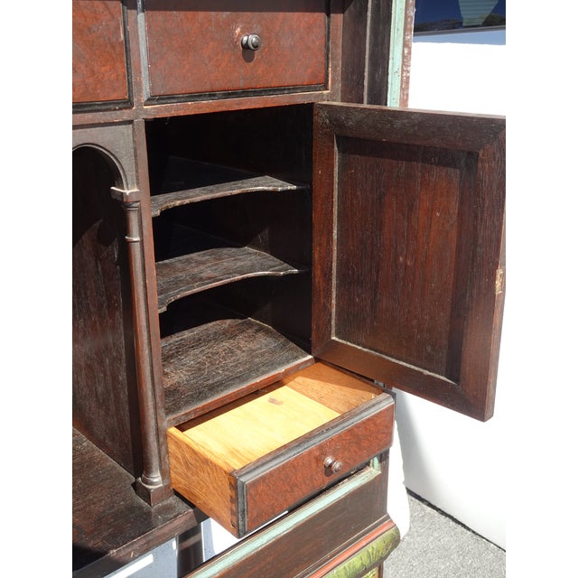 Antique Spanish Style Carved Vargueno Bargueno Drop Front Secretary Desk Cabinet For Sale - Image 13 of 18