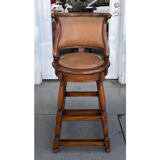 Pair of Alfonso Marina Ebanista Spanish Colonial Counter or Bar Stools For Sale - Image 9 of 10