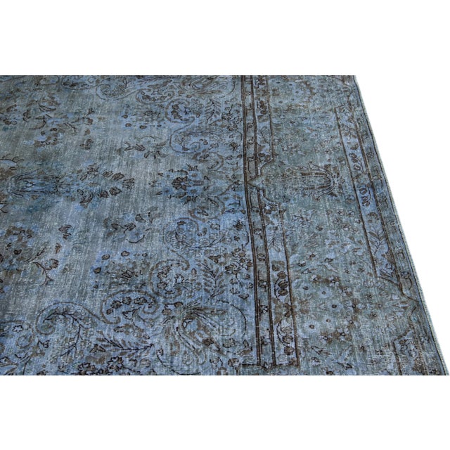 Textile Vintage Persian Overdyed Handmade Medallion Blue Wool Rug For Sale - Image 7 of 11