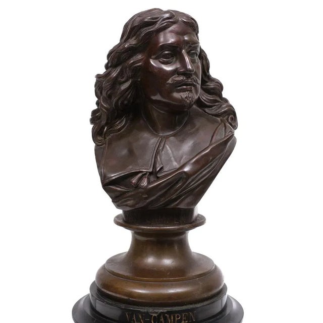 Black Bronze Bust of Jacob Van Campen by Jacques Elion, 1850s For Sale - Image 8 of 11