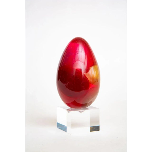 Abstract Vintage Resin Ovoid Sculpture on Custom Lucite Base Red, Tan, Purple, Gray, Yellow For Sale - Image 3 of 10