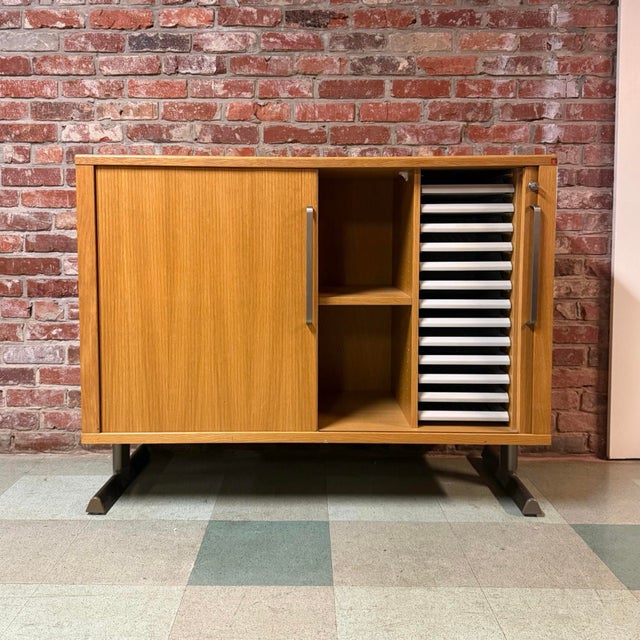 Vintage mid-century Danish modern tambour door sideboard in ash wood manufactured by System B8 Møbelfabrik of Denmark....