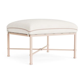 Brown Jordan Venetian Ottoman in Blush with Sea Salt and Dusty Pink Welt Cushions For Sale