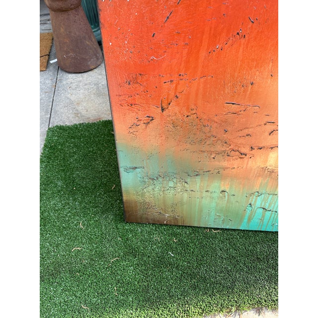 Orange and Turquoise Abstract Style Painting on Canvas For Sale - Image 4 of 10