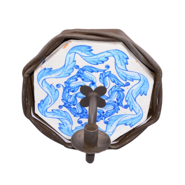 Wrought Iron & Terracotta Tile Wall Sconce For Sale - Image 4 of 8