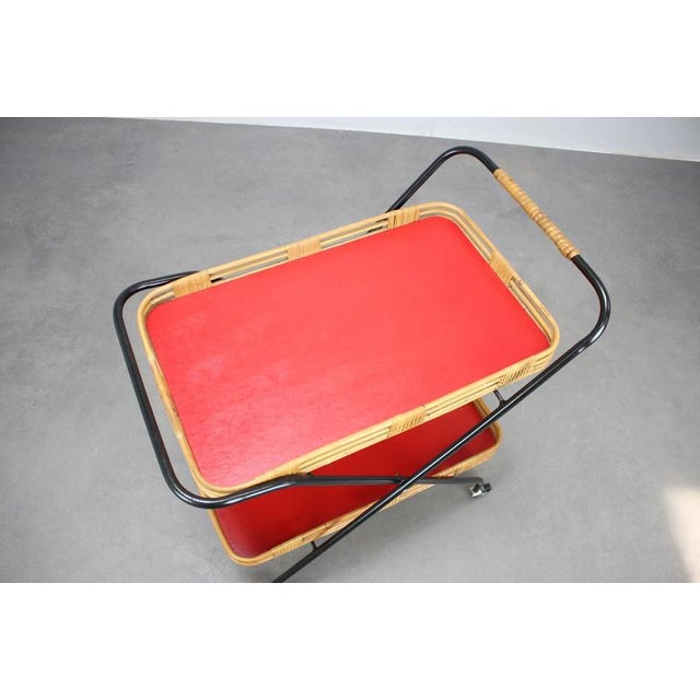 1960s Mid-Century Czechoslovak Folding Bamboo Serving Trolley, 1960s For Sale - Image 5 of 13