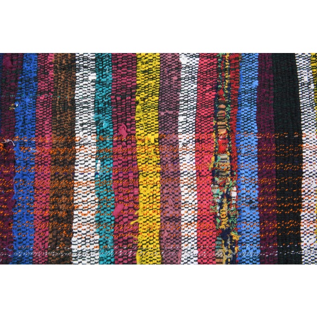 Blue Vintage Turkish Oushak Handmade Wool Cotton Blue Kilim Area Rug For Sale - Image 8 of 11