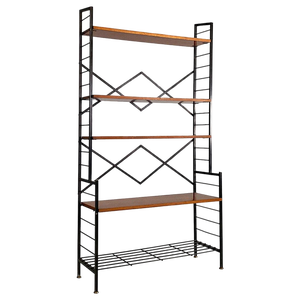 Mid-Century Modern Italian Self-Supporting Metal, Wood and Brass String Bookcase, 1960