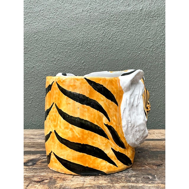 Vintage Italian Hand Painted Tiger Cache Pot For Sale - Image 9 of 12