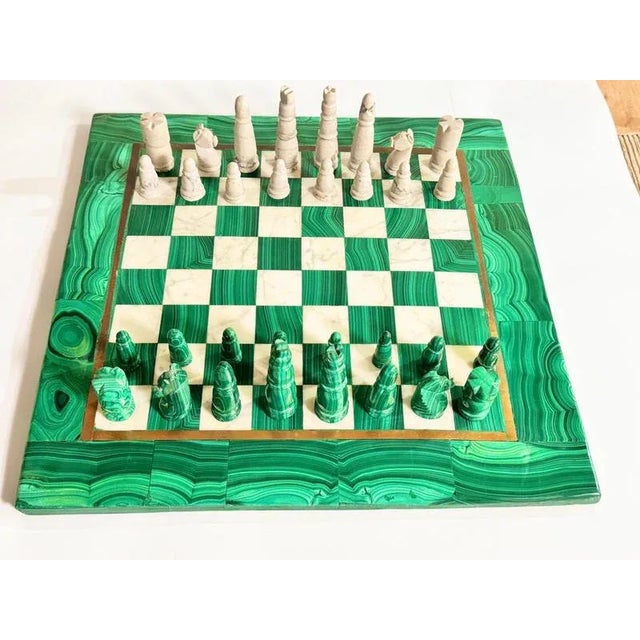 Large Early 20th Century Malachite & Carrara Marble Chess Board, 1920s For Sale - Image 11 of 13