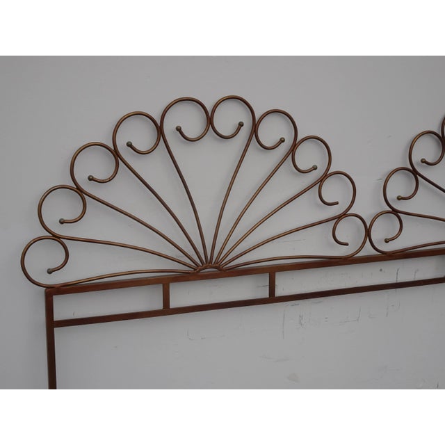 Vintage French Country Double Peacock Style Metal King Headboard Bronze Colored For Sale - Image 4 of 11