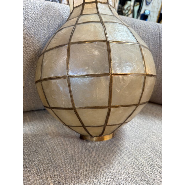 Antique White Pair of Capiz Shell and Brass Wall Sconces Large, 1970s For Sale - Image 8 of 10