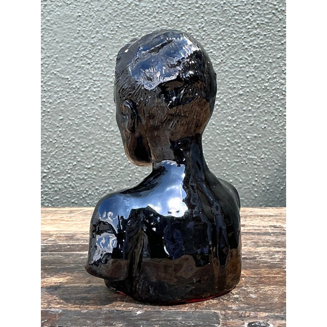 Vintage Glazed Ceramic Bust of Man For Sale In West Palm - Image 6 of 12