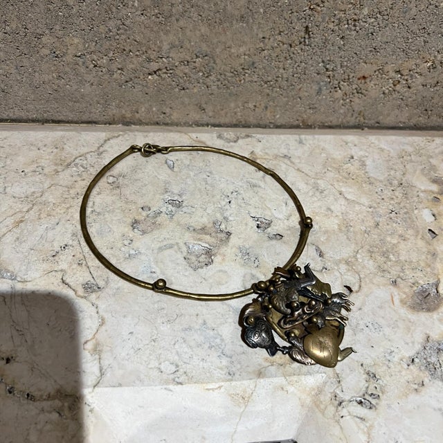 1970s Pal Kepenyes Brutalist Brass Necklace Milagros Series For Sale - Image 11 of 11